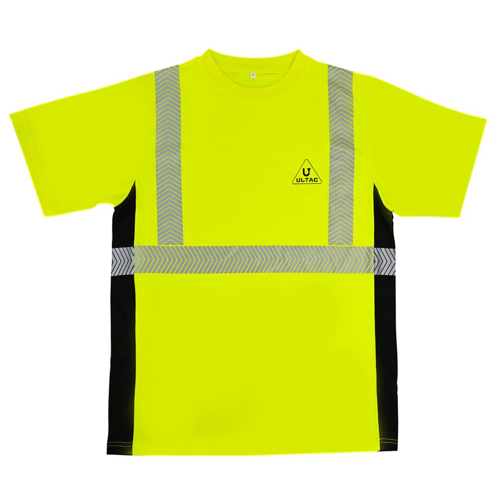 Hi-Vis Safety T-Shirt fluorescent yellow black panels reflective